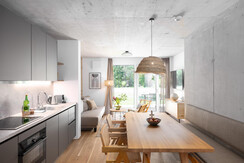 BASE 1.04 | living room and dining area with kitchen